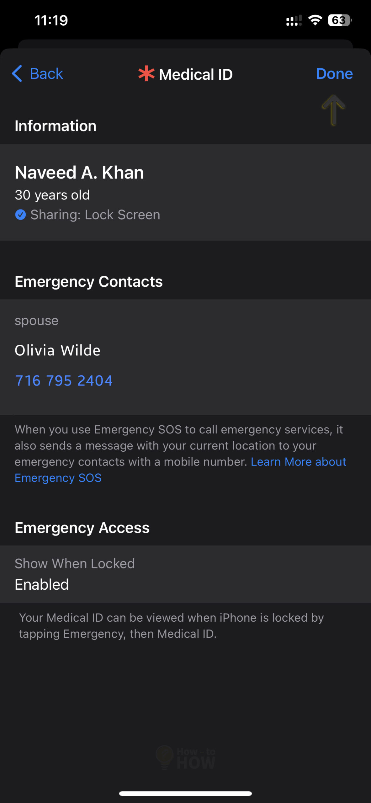 Review and tap Done to save your Medical ID