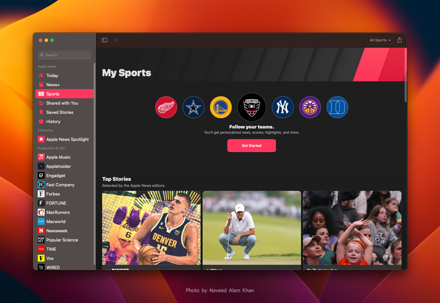Apple News App featuring new Sports tab